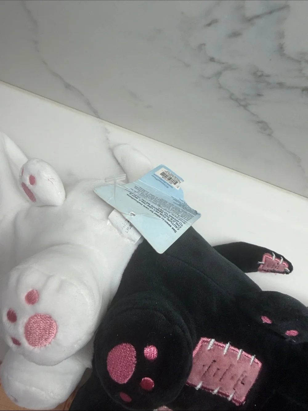 Black Plush Cat Toy with Pink Accents - Soft Pet Plush double stuffed animal